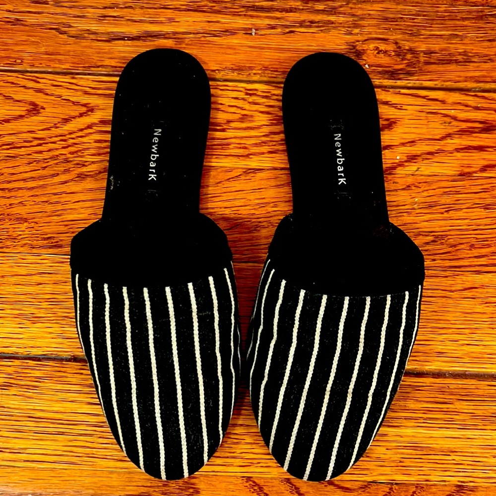 Newbark slippers handmade striped cloth and luscious leather insoles, size 7